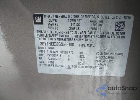 2016 Cadillac Srx Luxury Collection z USA, uszkodzony, nr VIN 3GYFNEE30GS538108